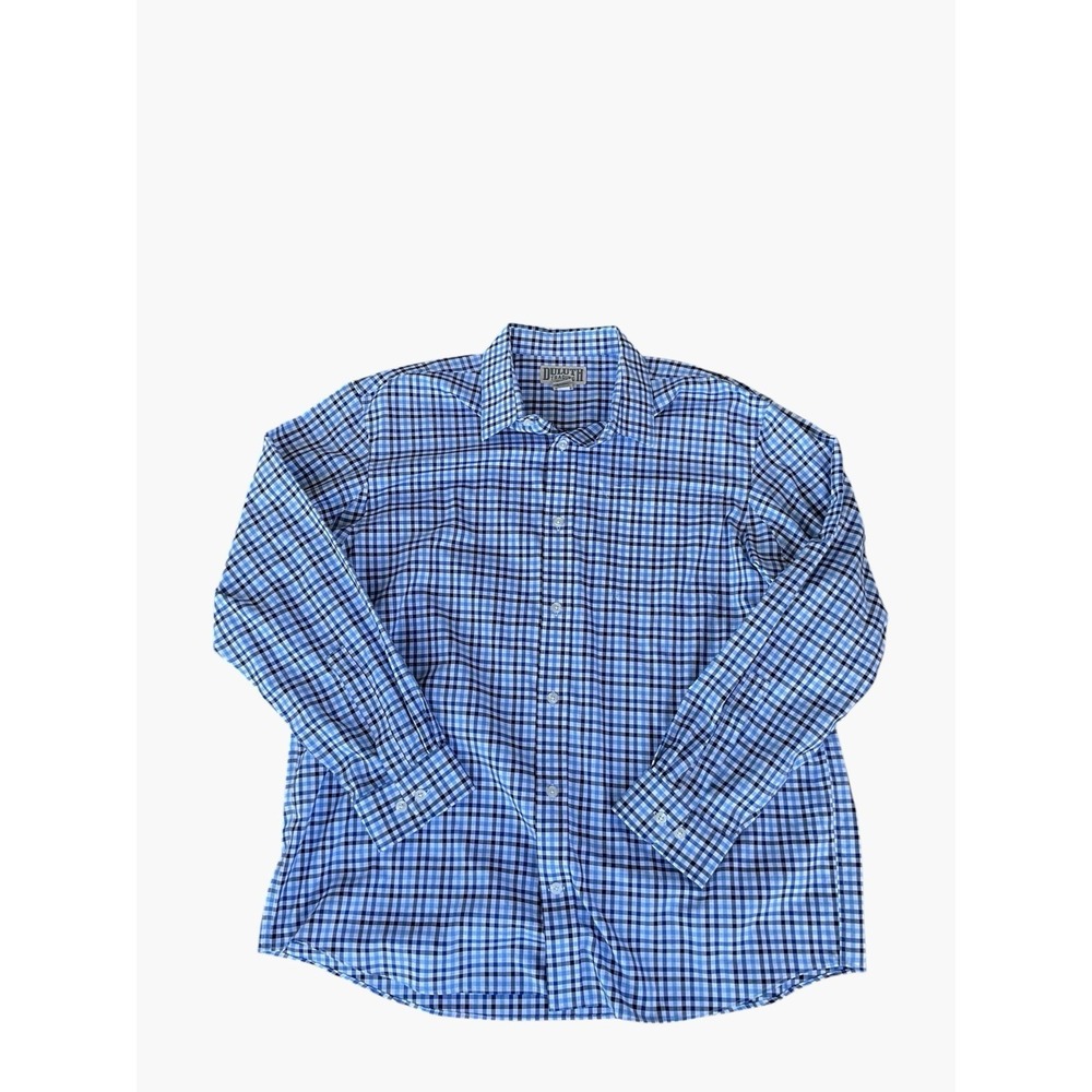 Duluth Trading Co Mens XL Blue White Plaid Button Down Cotton Shirt